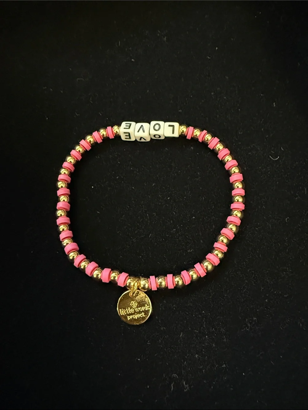 Little Words Project Love 💕 Pink Beaded Stretch Bracelet